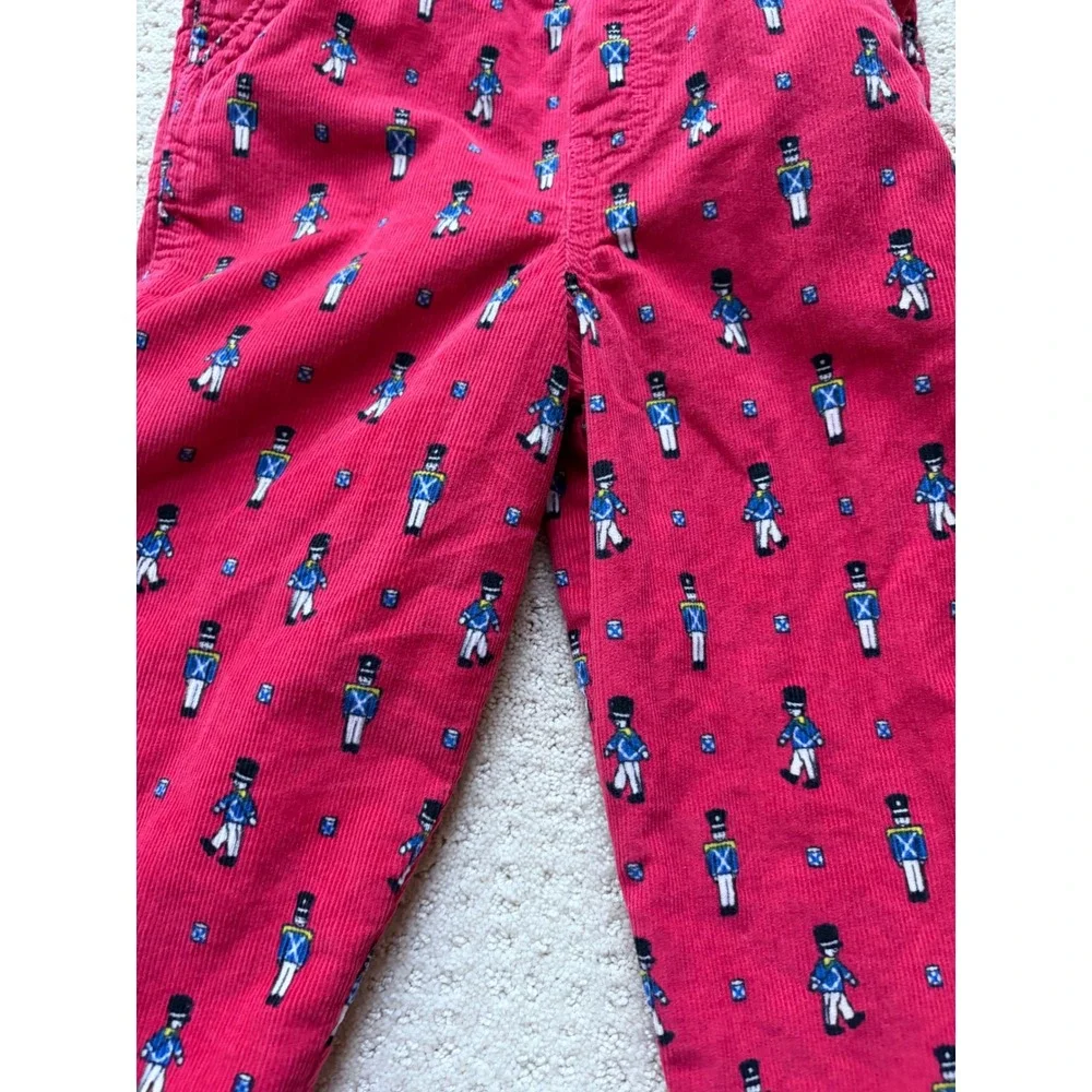 OshKosh Corduroy Overalls 5T Red Nutcracker Print Retro Heritage Schoolcore